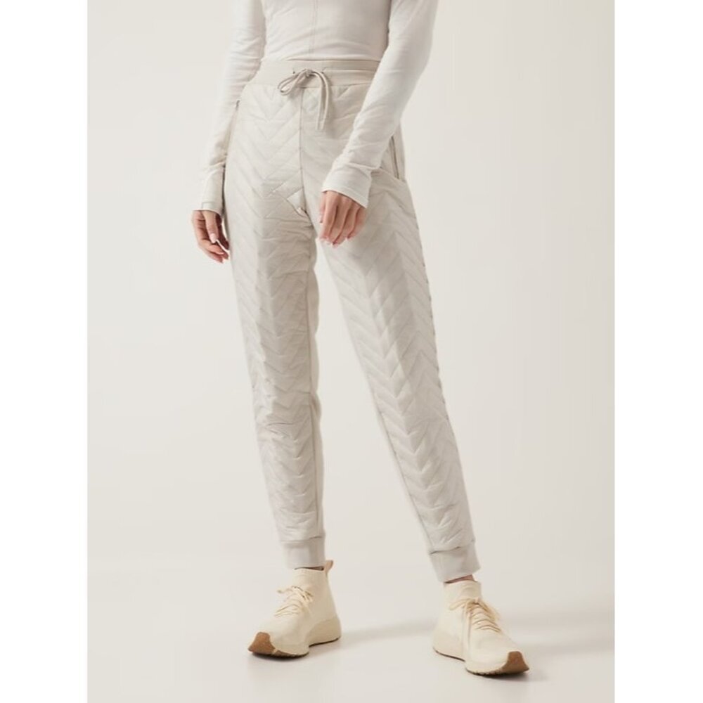 Athleta Solstice Jogger Pant Abalone White Tan Quilted Puffy Women's Size 16